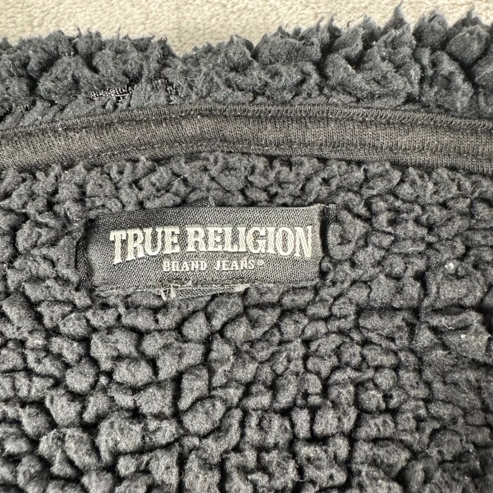True Religion Buddha Sherpa Zip Hoodie Men M Black Streetwear Y2K Graphic Fleece